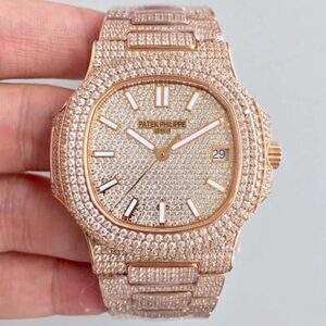Patek Philippe Nautilus Jumbo 5719/10G-010 Rose Gold Full Diamond Dial