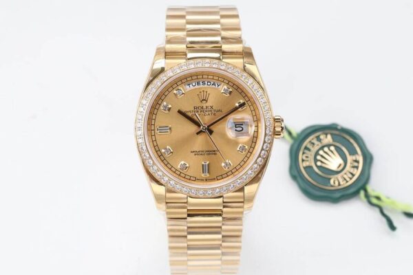 Rolex Day Date M128348RBR-0008 EW Factory Gold Diamond Bezel Replica Watches - Luxury Replica